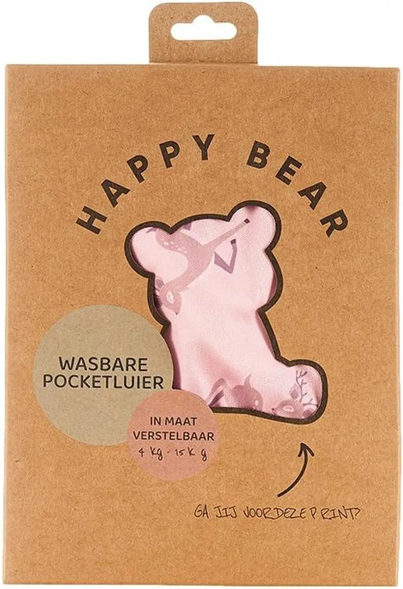 HappyBear Pocketluier Oh Deer Wasbare Onesize 5-17kg - Incl. Bamboe & Microvezel Booster