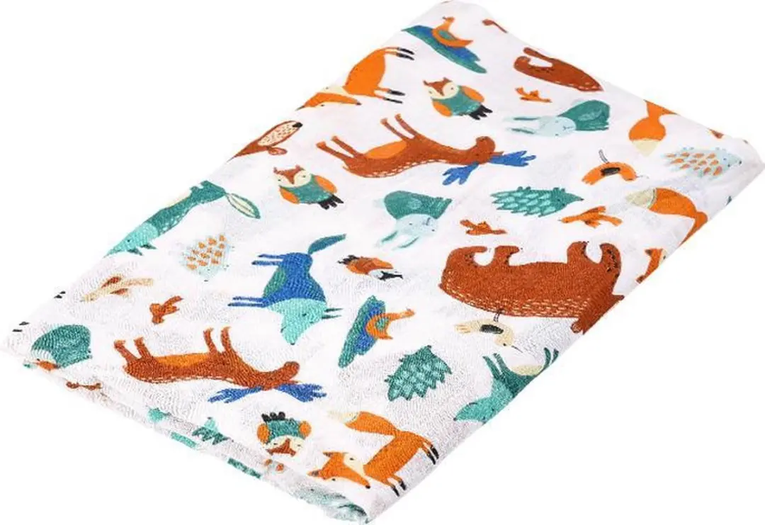 HappyBear Hydrofiele Swaddle Doek Bosdieren 120x120cm