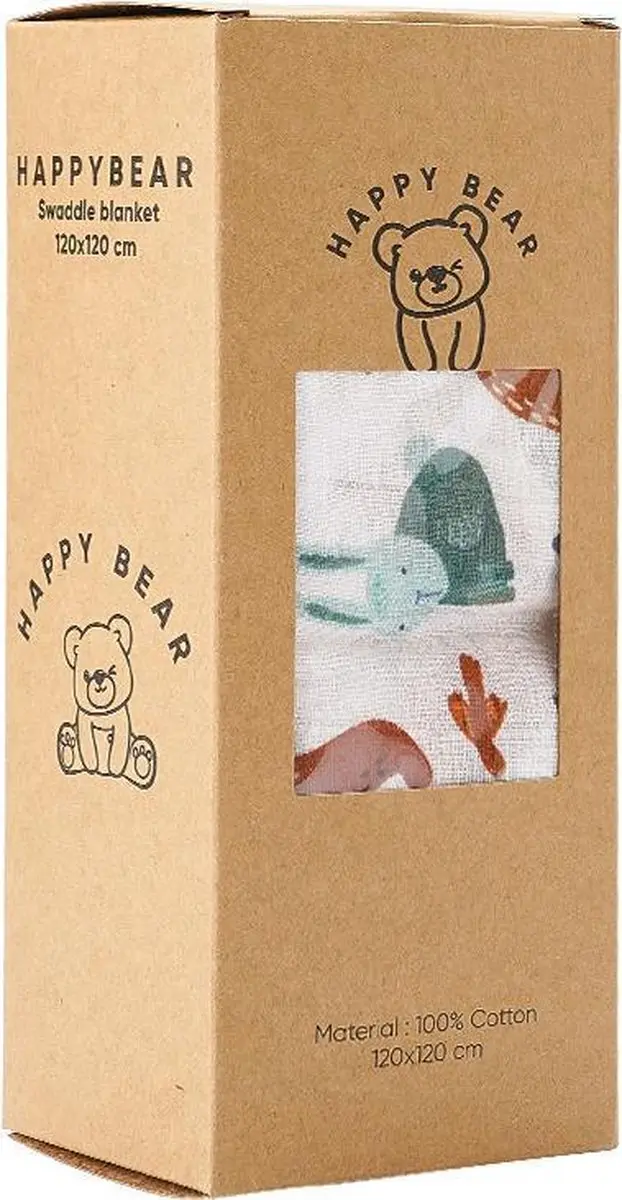 HappyBear Hydrofiele Swaddle Doek Bosdieren 120x120cm