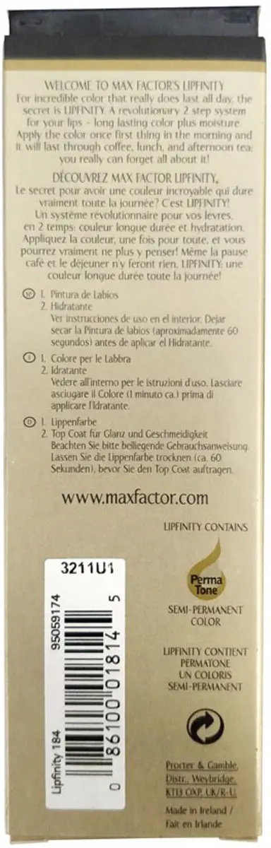 Max Factor Lipfinity Lippenstift 184 Rood - 4ml