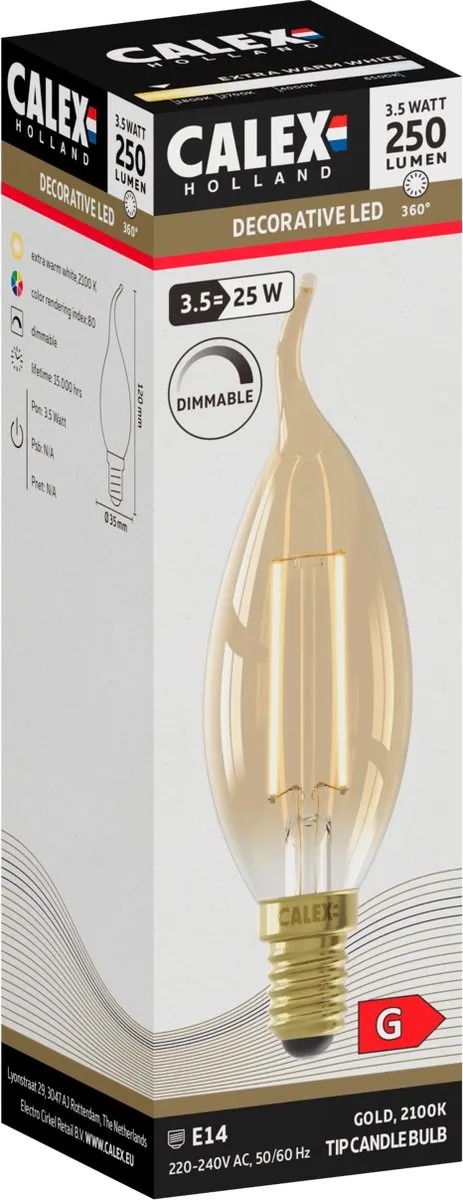 Calex LED Tip Kaarslamp E14 3.5W 250lm - Goud