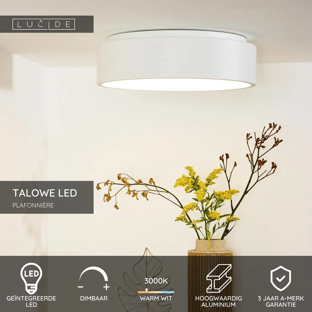 Lucide TALOWE LED Plafondlamp Ø45,5cm - 30W 3000K Wit