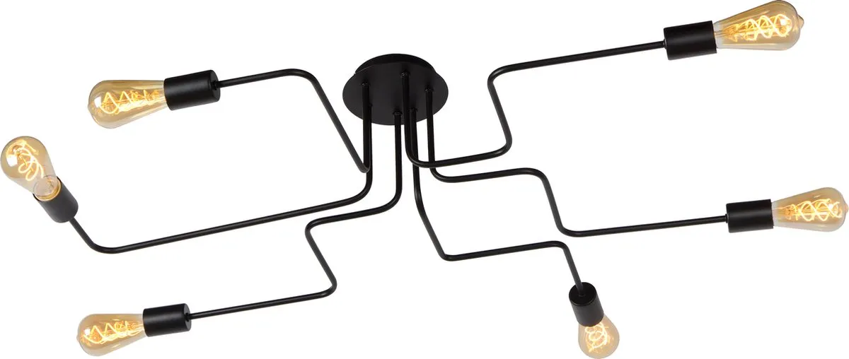 Lucide Lester Plafondlamp 6xE27 - Zwart