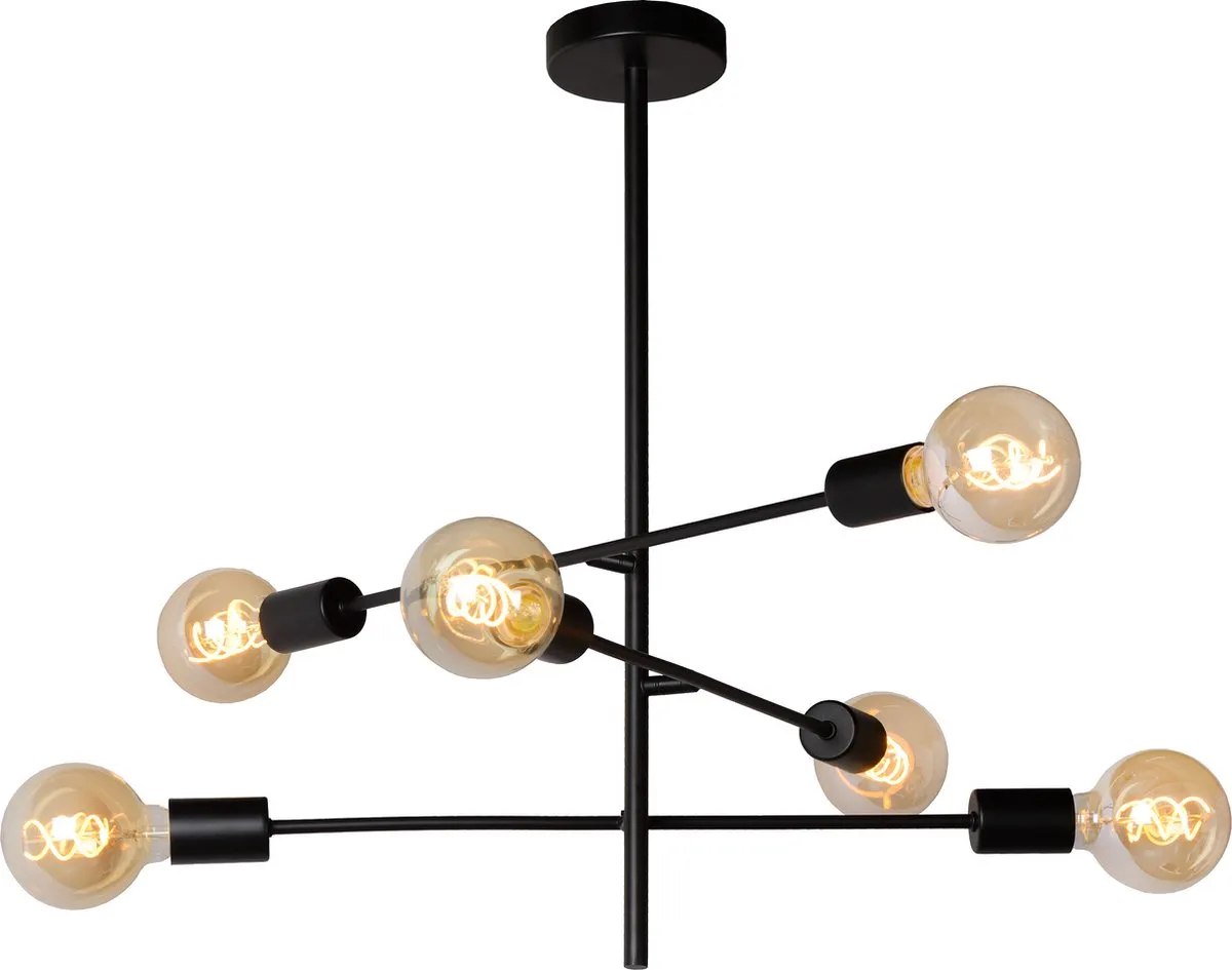 Lucide Lester Plafondlamp 6xE27 - Zwart