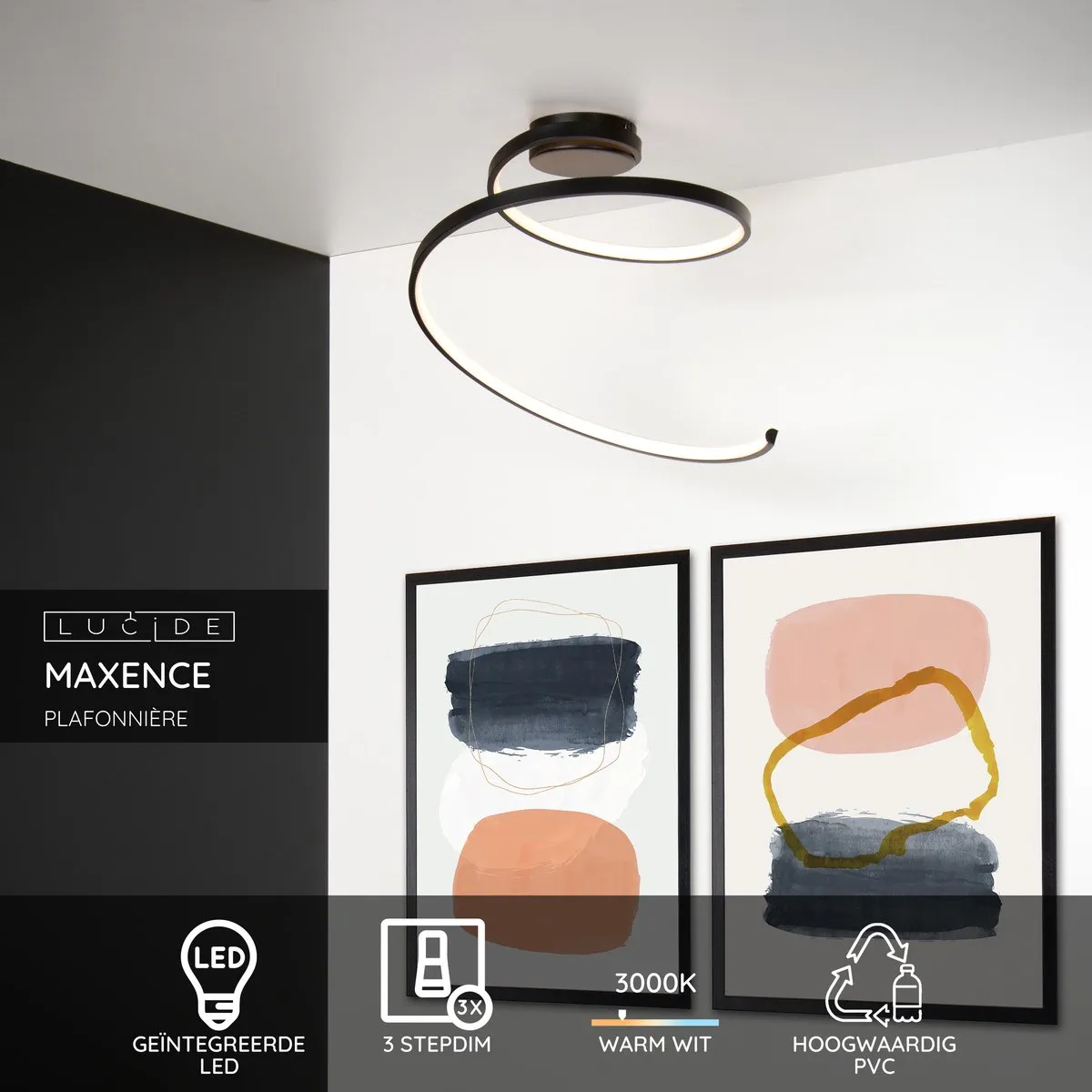 Lucide Maxence Plafondlamp Ø46cm LED 24W 3000K - Zwart