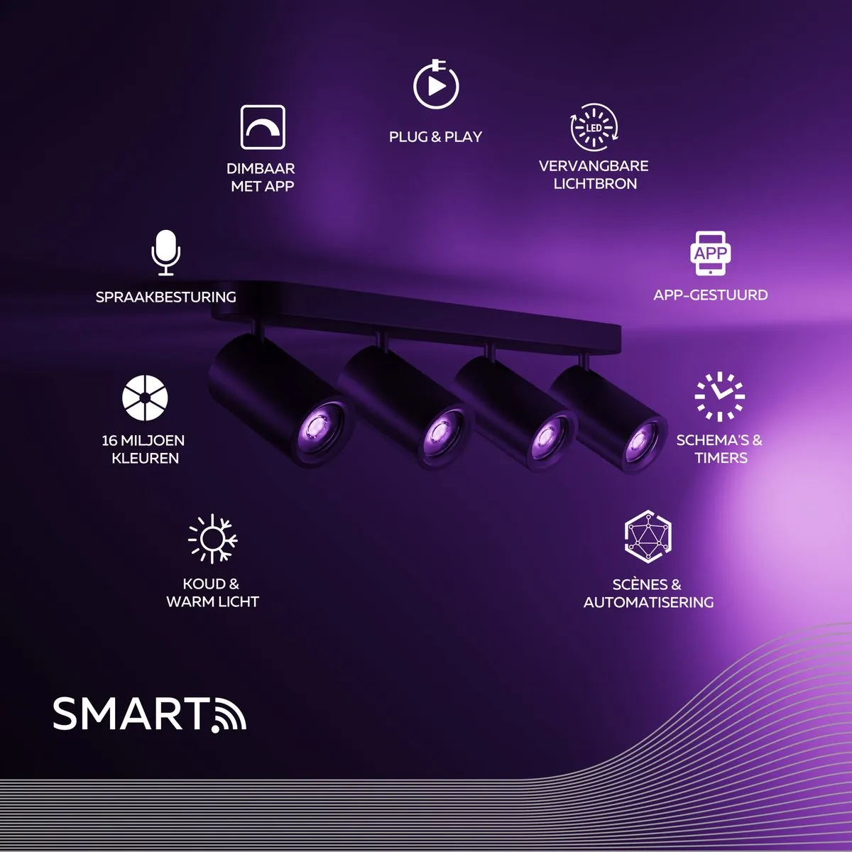 Calex Smart Plafondlamp 4-Lichts RGBW - Zwart
