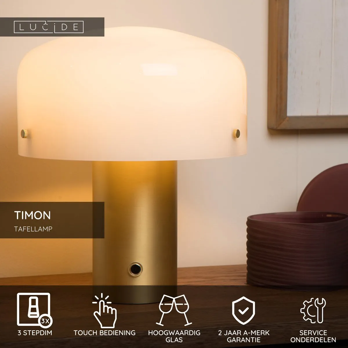 Lucide Timon Tafellamp Mat Goud - Ø27cm