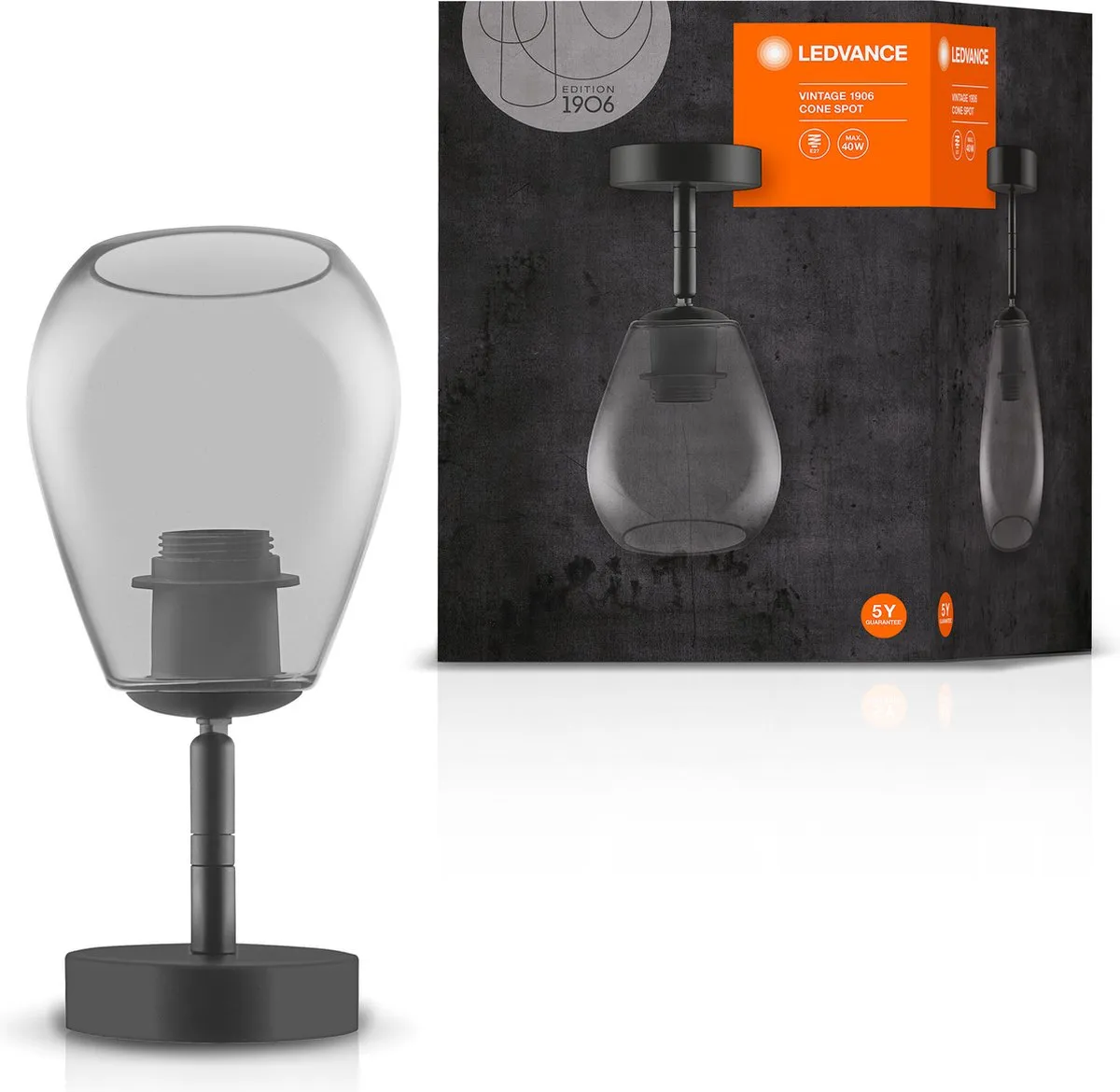 LEDVANCE Vintage 19-6 Cone Pendelarmatuur - Rauchgrau Glas