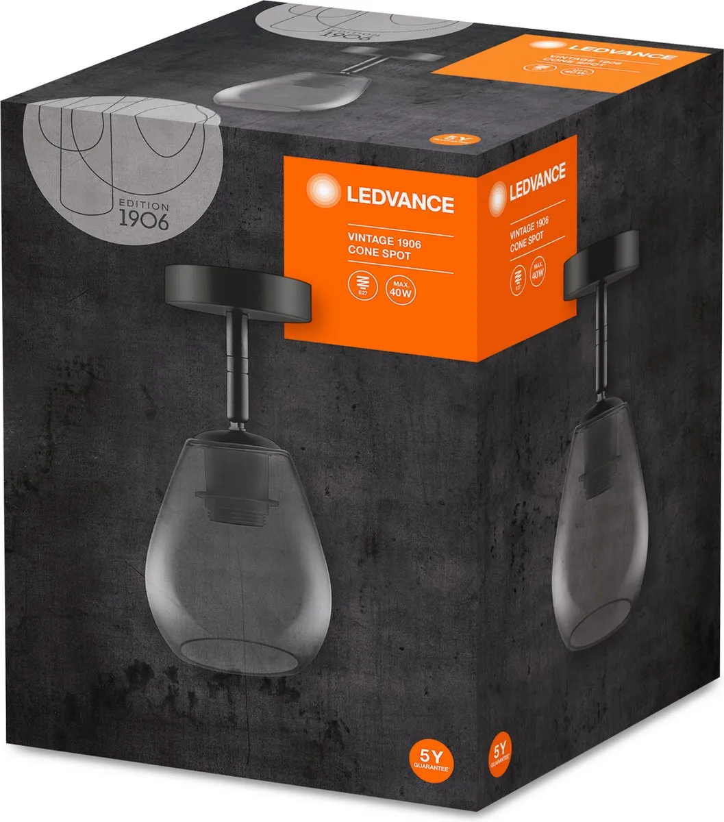 LEDVANCE Vintage 19-6 Cone Pendelarmatuur - Rauchgrau Glas