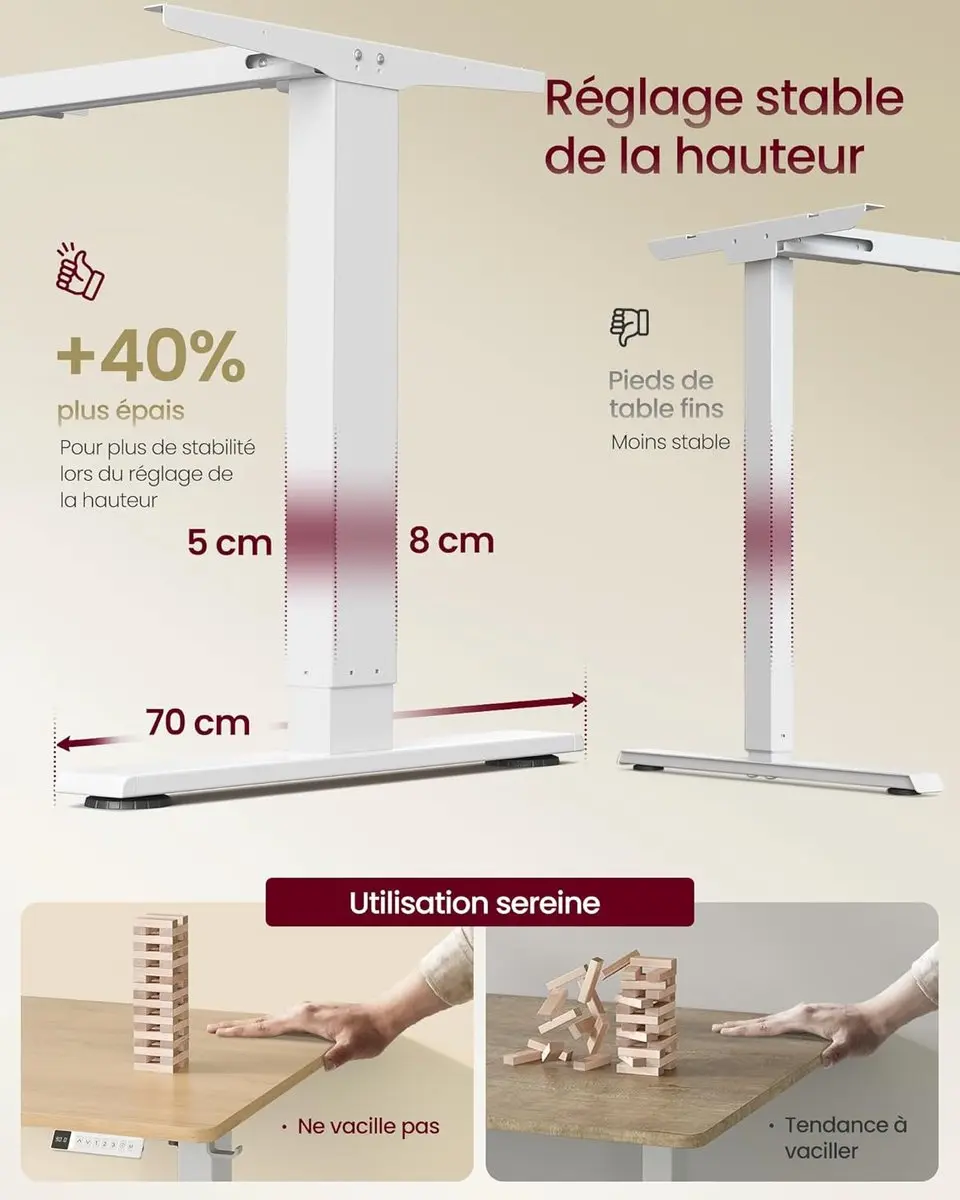 Songmics VASAGLE Elektrisch Bureau 140x80cm - Natuurlijke Eik - USB-C & Powerstriphouder