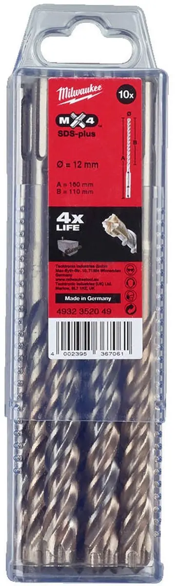 Milwaukee SDS-plus MX4 Hamerboren 12mm - 10 Stuks