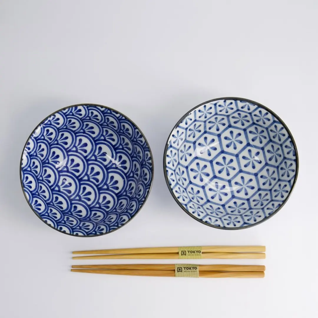 Tokyo Design Studio Ramenkommen 1302 - 4-delig - Blauw/Wit