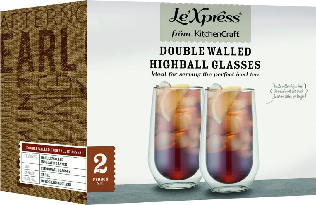 KitchenCraft Le'Xpress Dubbelwandige Glazen 380ml - 2 Stuks