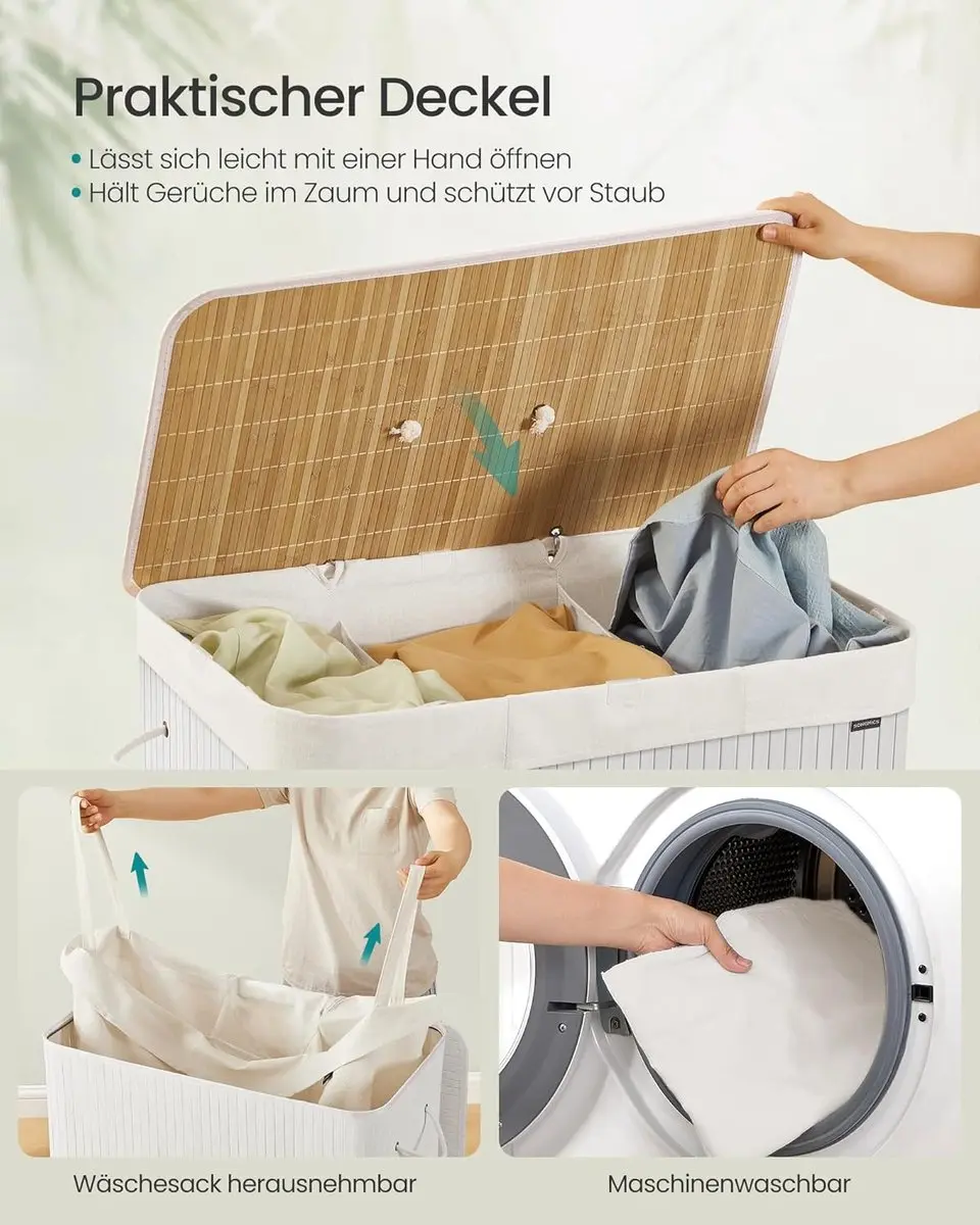 Songmics Wasmand LCB013W01 - 3 Compartimenten 170L Wit