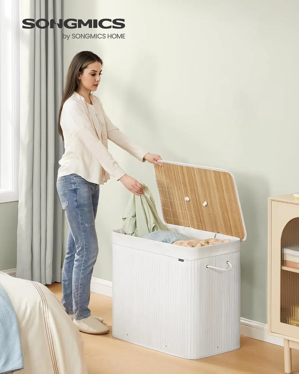 Songmics Wasmand LCB013W01 - 3 Compartimenten 170L Wit