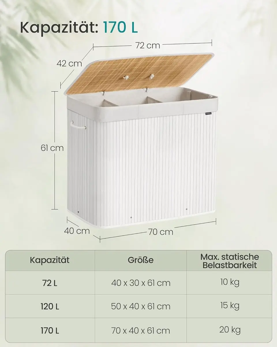 Songmics Wasmand LCB013W01 - 3 Compartimenten 170L Wit