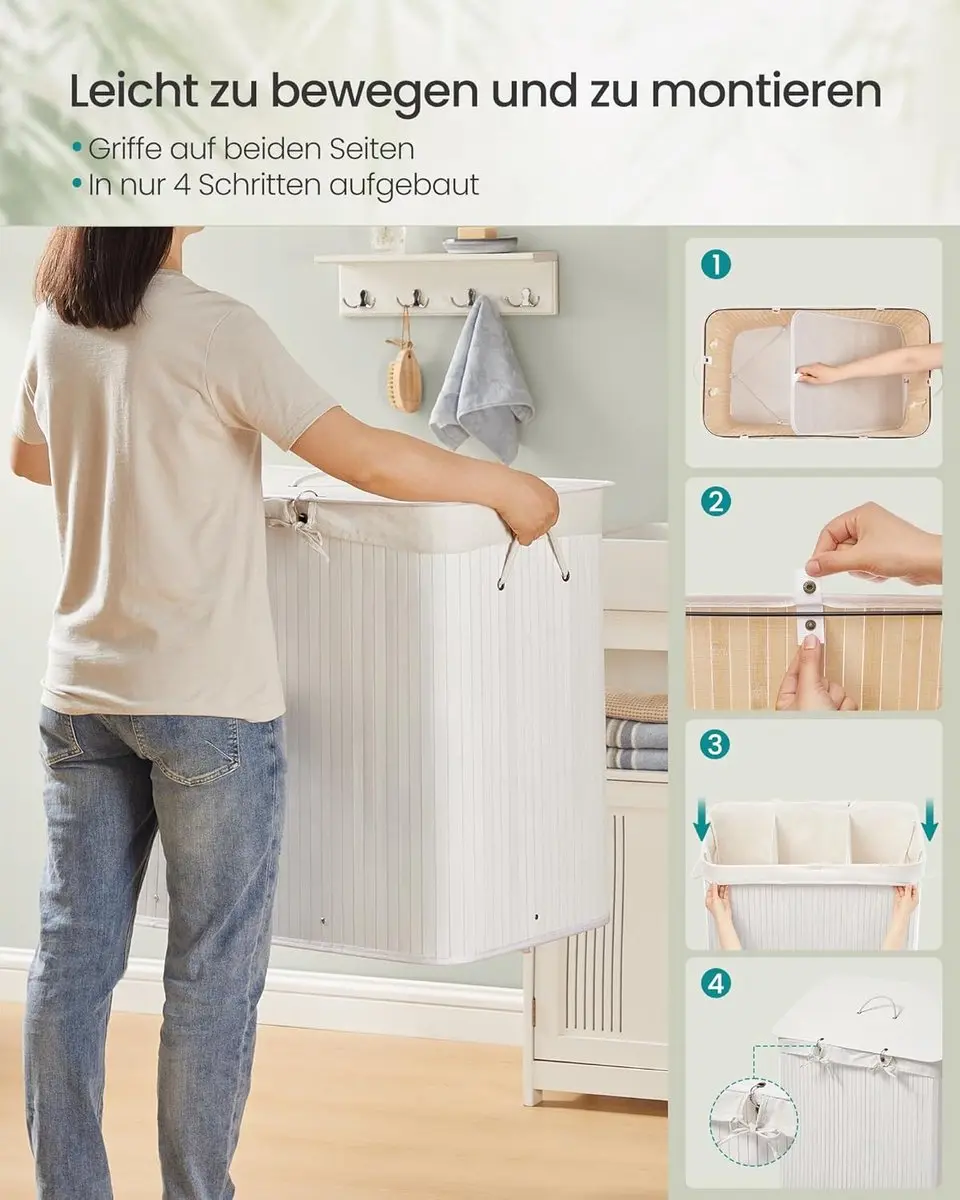 Songmics Wasmand LCB013W01 - 3 Compartimenten 170L Wit