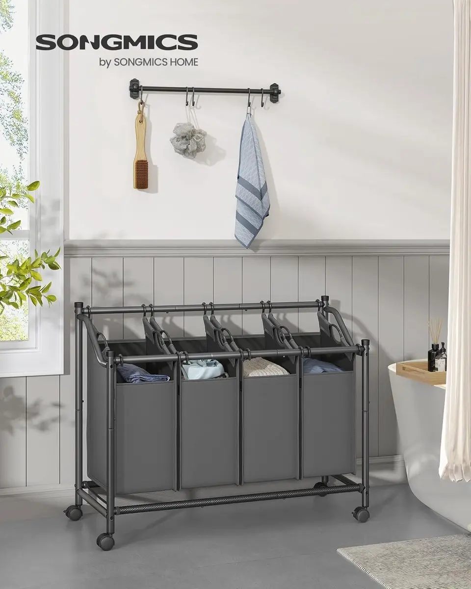 Songmics Wasmand met Wielen RLS103G01 - 4x45L - Leisteengrijs