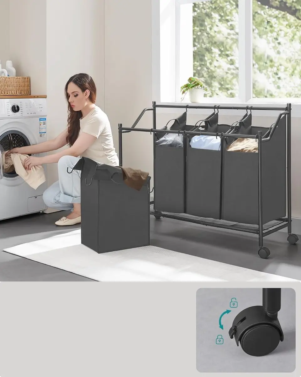 Songmics Wasmand met Wielen RLS103G01 - 4x45L - Leisteengrijs