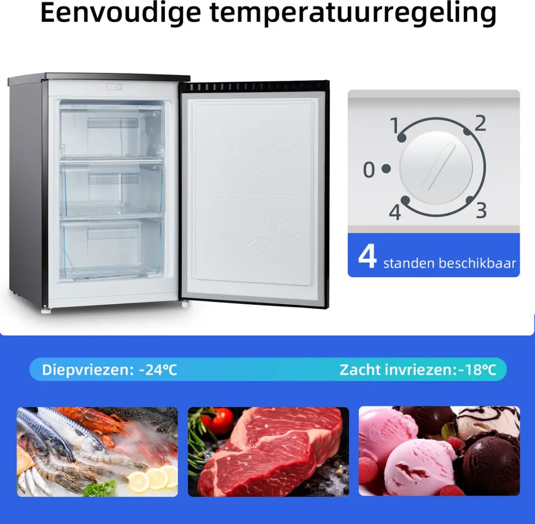 CHiQ CSD90D4D Vrijstaande Vriezer 85L - 3 Lades - Zwart