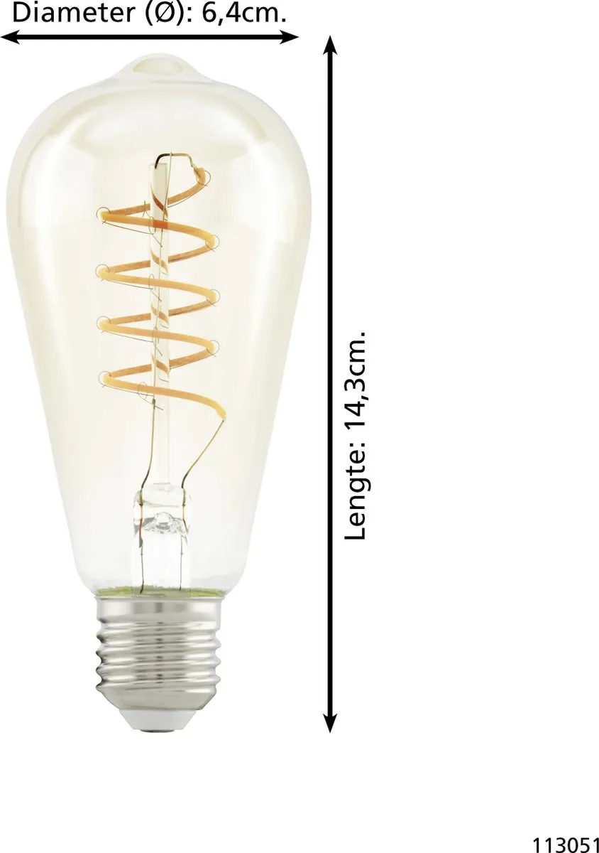 Eglo LED Stepdimming ST64 E27 - 4W 2200K - Amber - afbeelding 6 van 6