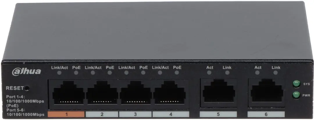 Dahua CS4006-4GT-60 Beheerde PoE Switch - 4 Poorten - 60W - Zwart