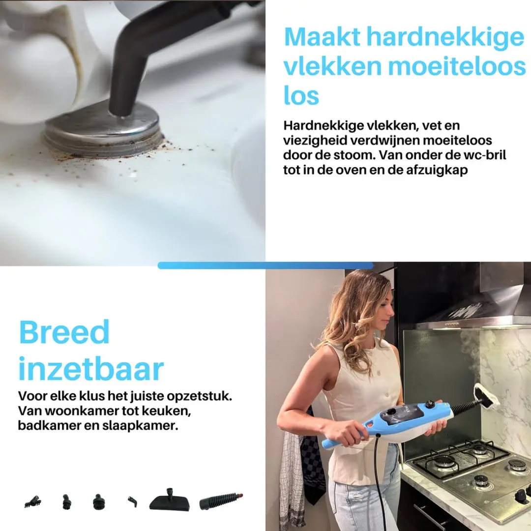 Kymo 9-in-1 Stoomreiniger 1300W - Blauw/Wit - afbeelding 6 van 6
