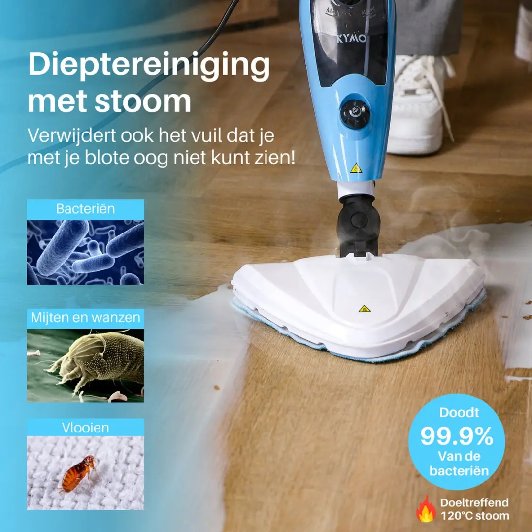 Kymo 9-in-1 Stoomreiniger 1300W - Blauw/Wit