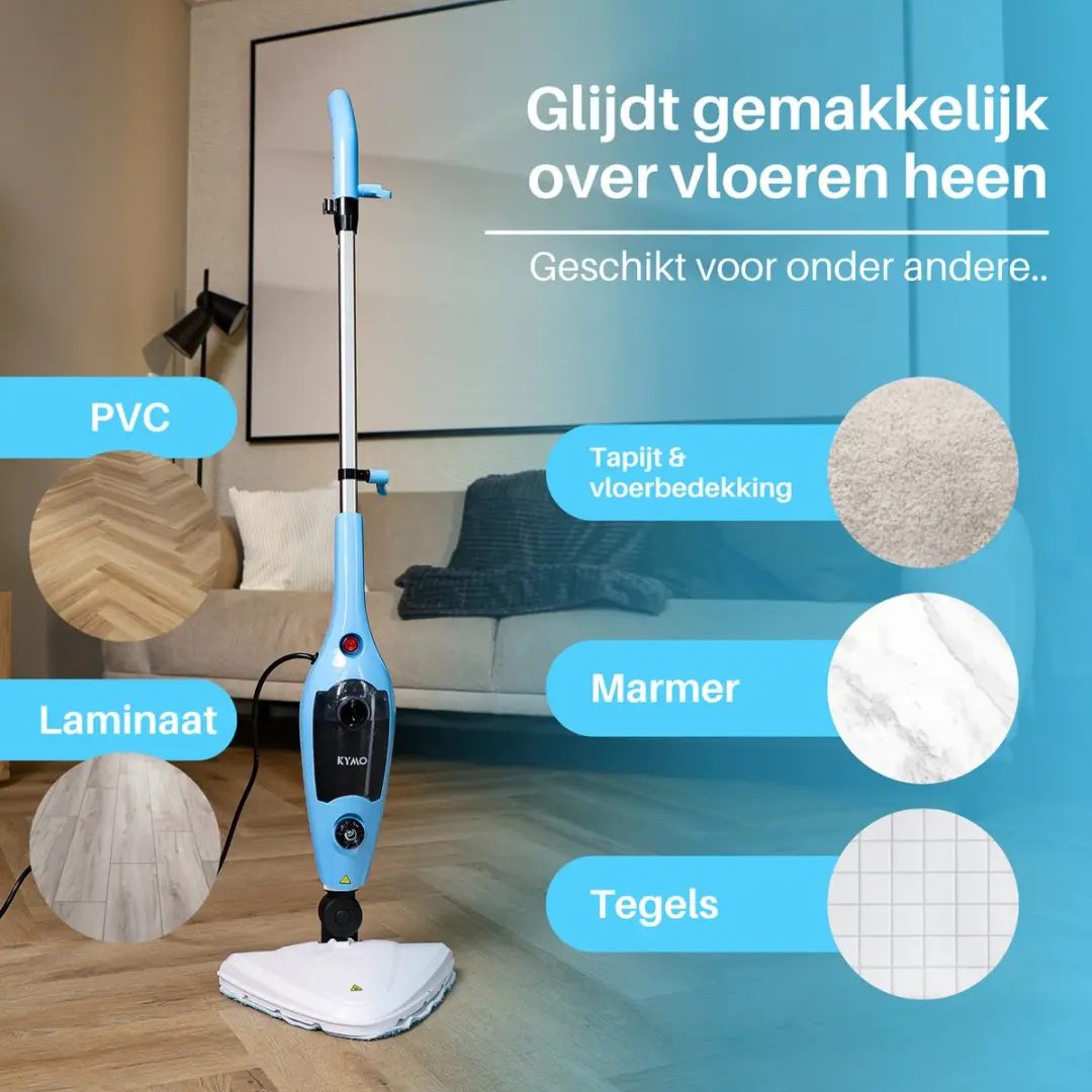 Kymo 9-in-1 Stoomreiniger 1300W - Blauw/Wit