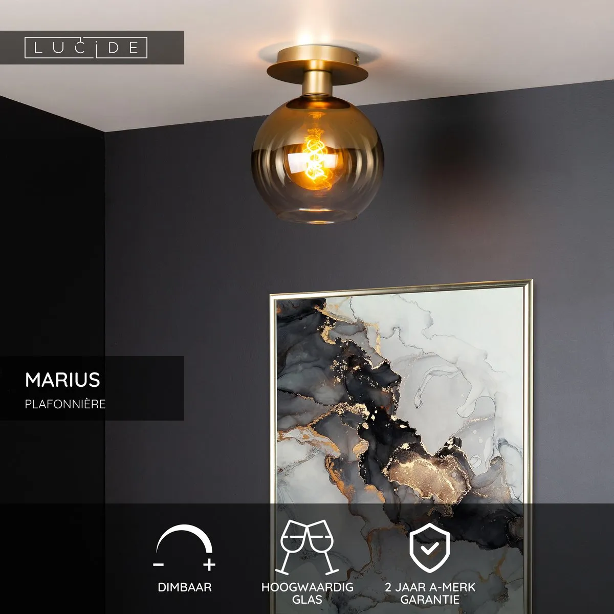 Lucide Marius Plafondlamp E27 Mat Goud/Messing