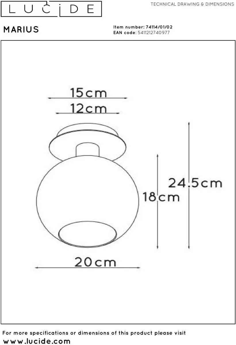 Lucide Marius Plafondlamp E27 Mat Goud/Messing