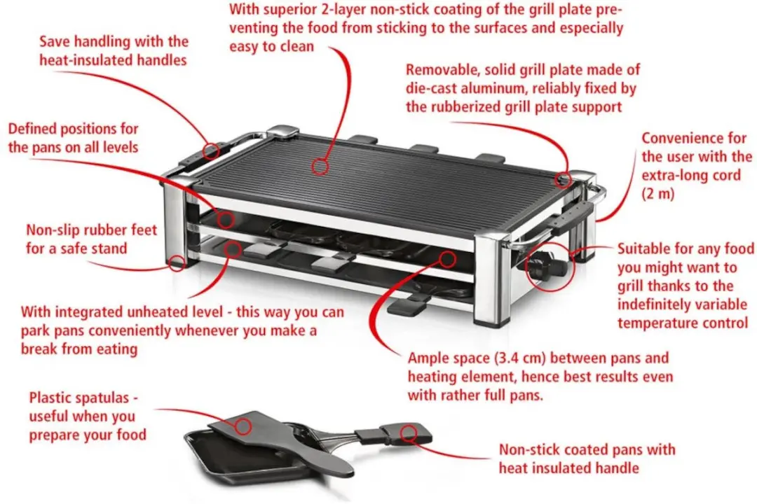 Rommelsbacher RCC 1500 Raclettegrill - 1500W - 8 Personen - Chroom