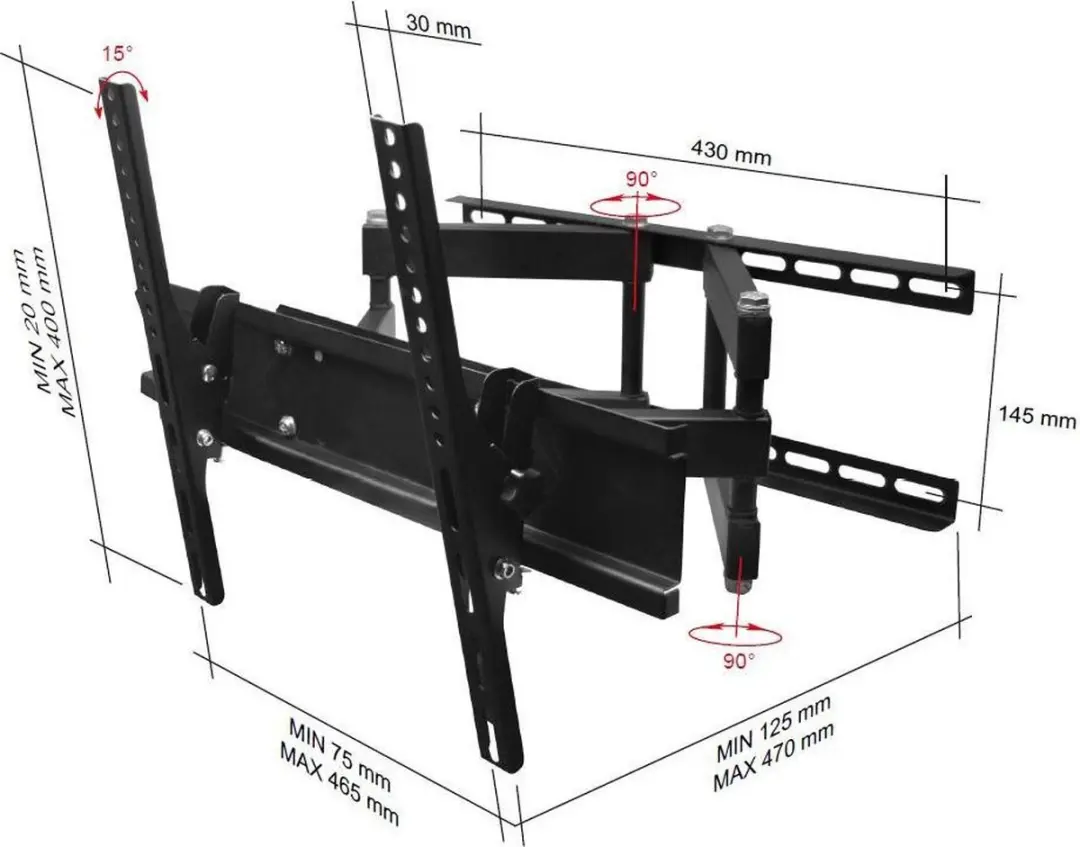 Gembird WM-55RT-03 Muurbeugel - 55" - Zwart