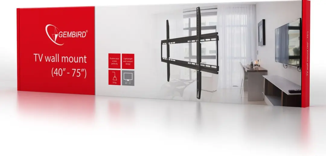 Gembird WM-75F-01 Muurbeugel - Tot 75" - VESA 400x400/600x400 - Zwart