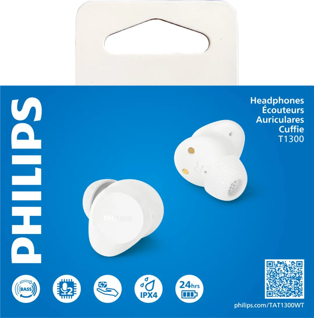 Philips TAT1300WT True Wireless Oordopjes - 24 Uur - IPX4 - Wit - afbeelding 6 van 6