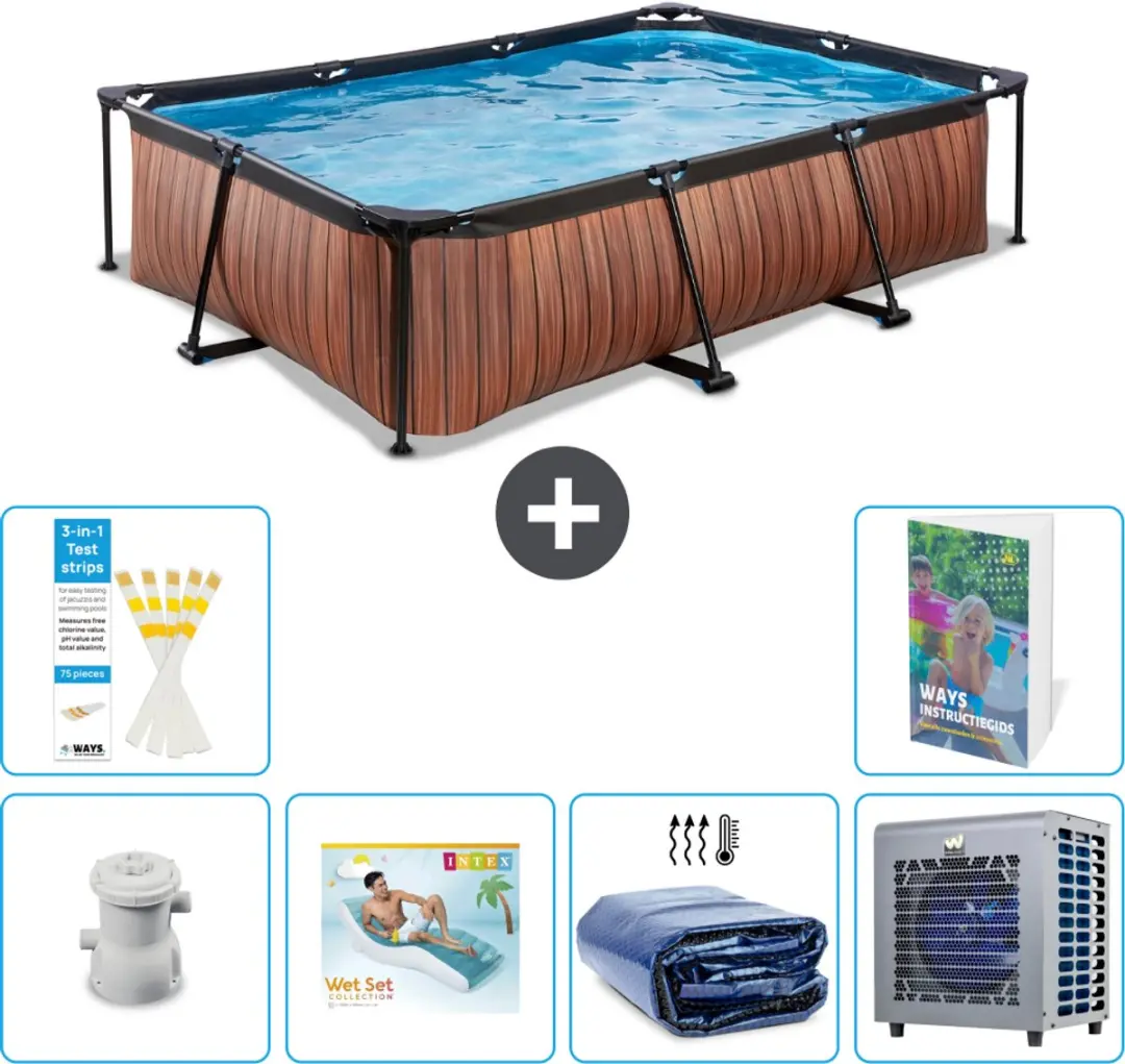 EXIT Toys Rechthoekig Wood Frame Zwembad 300x200x65cm - 7-delig - Bruin