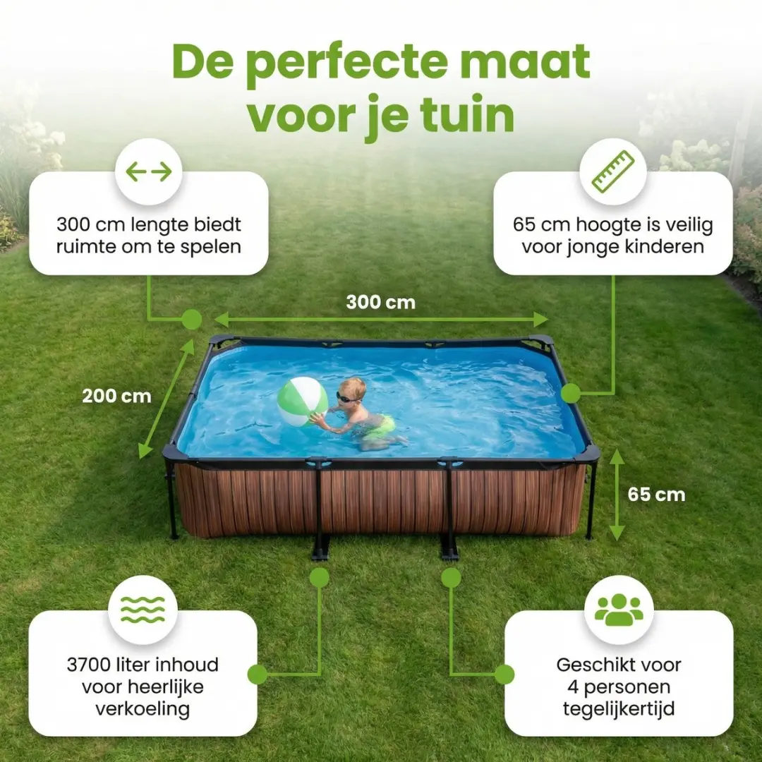 EXIT Toys Rechthoekig Wood Frame Zwembad 300x200x65cm - 7-delig - Bruin