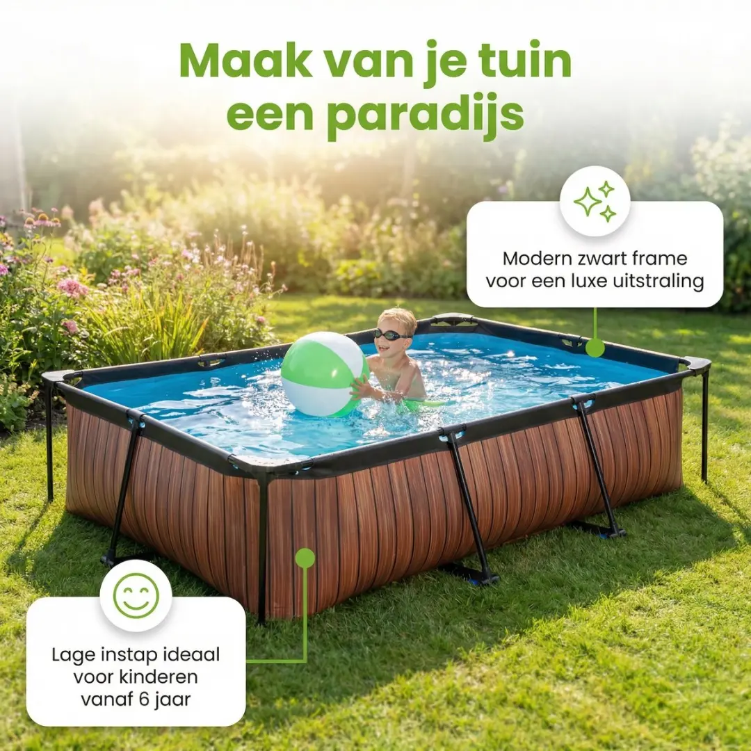 EXIT Toys Wood Frame Zwembad 300x200x65cm - 7-delig - Bruin