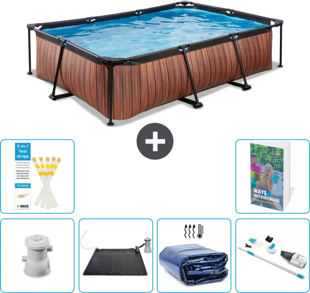 EXIT Toys Wood Frame Zwembad 300x200x65cm - 7-delig - Bruin