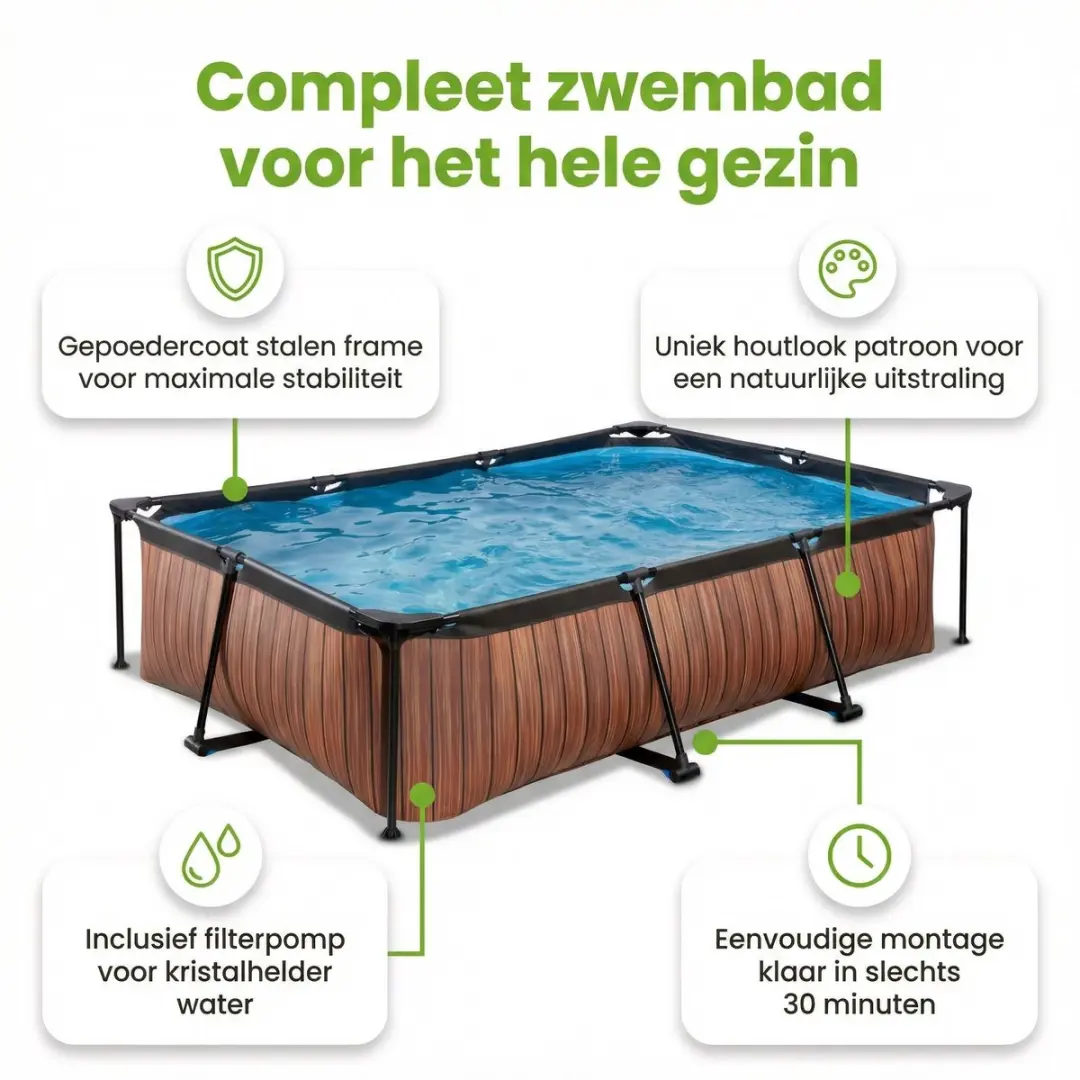 EXIT Wood Frame Zwembad 300x200x65cm - 7-delig - Bruin