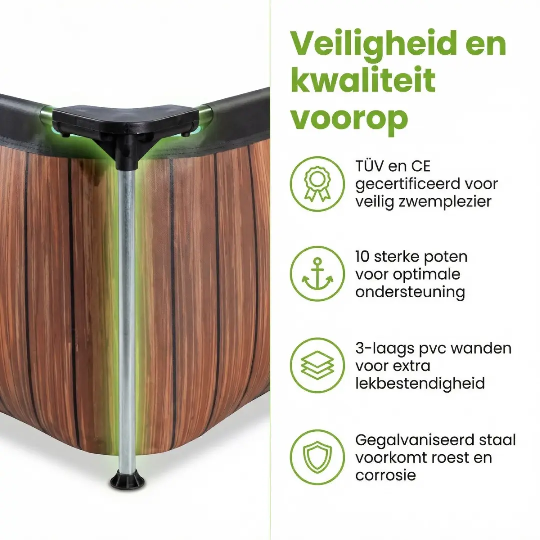 EXIT Wood Frame Zwembad 300x200x65cm - 7-delig - Bruin