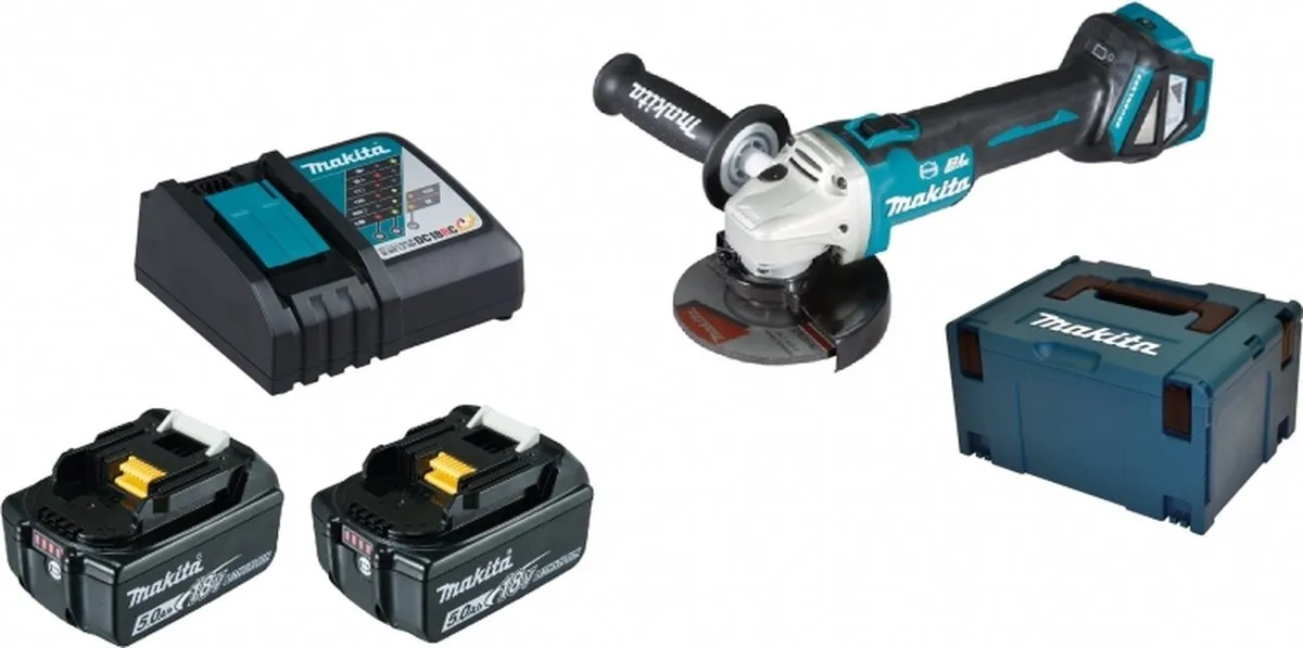 Makita DGA513RTJ Haakse Slijper 125mm - 2x 5.0Ah Accu