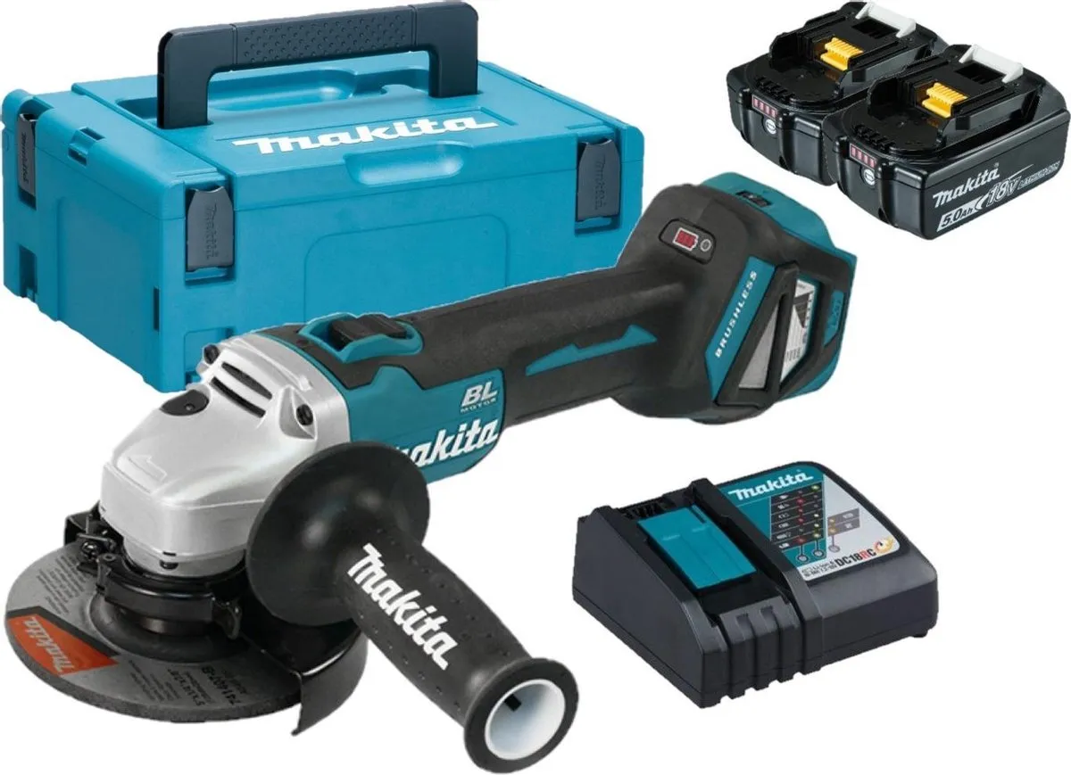 Makita DGA513RTJ Haakse Slijper 125mm - 2x 5.0Ah Accu - afbeelding 6 van 6