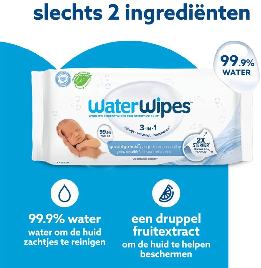 WaterWipes Babydoekjes 120 Stuks - 99,9% Water