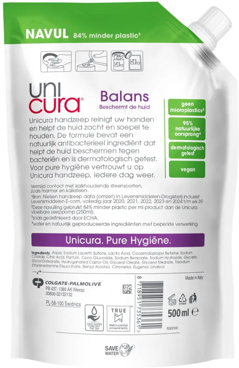 Unicura Antibacteriële Handzeep Navulling 500ml