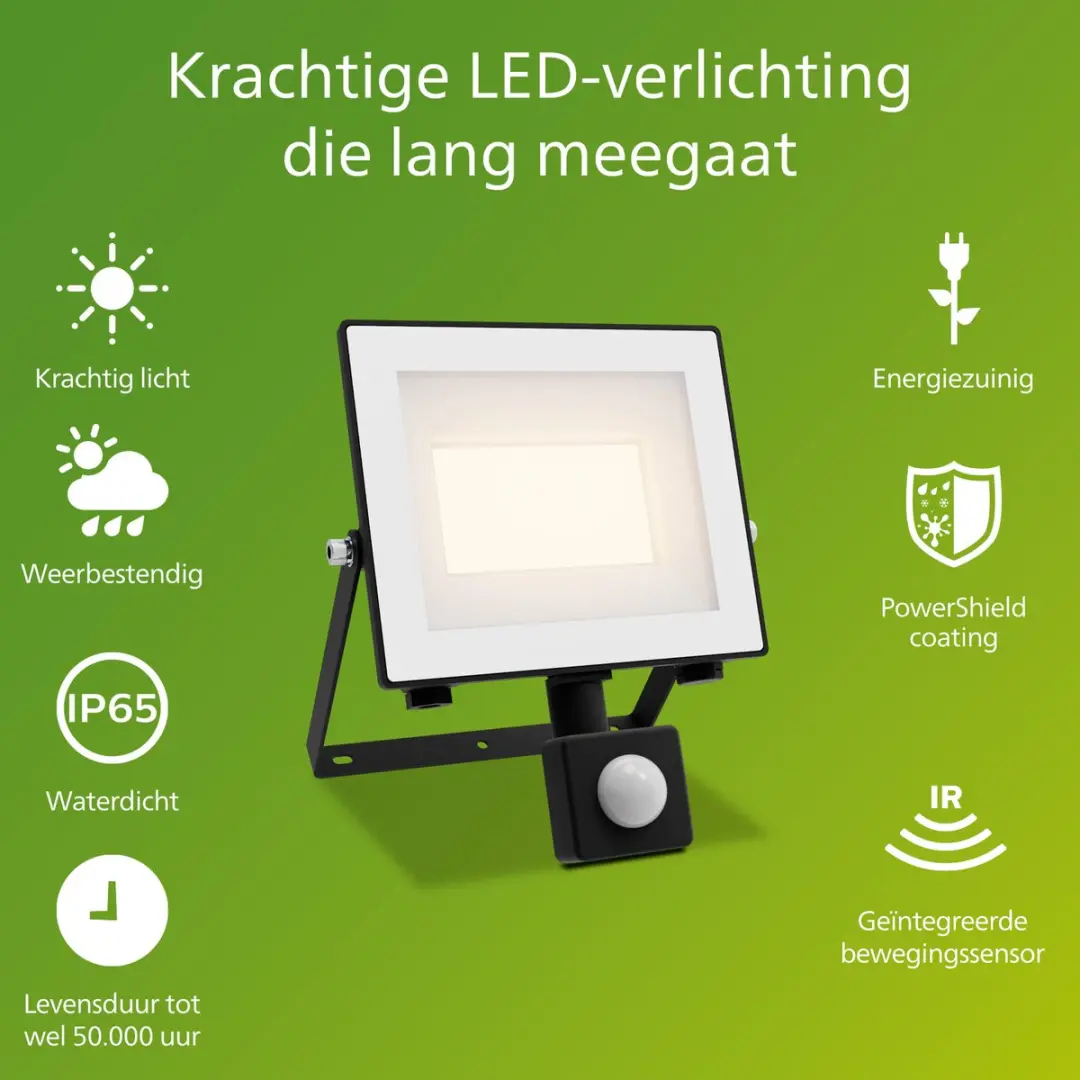 Philips Lois Floodlight 15W - Zwart - 3000K - Bewegingssensor