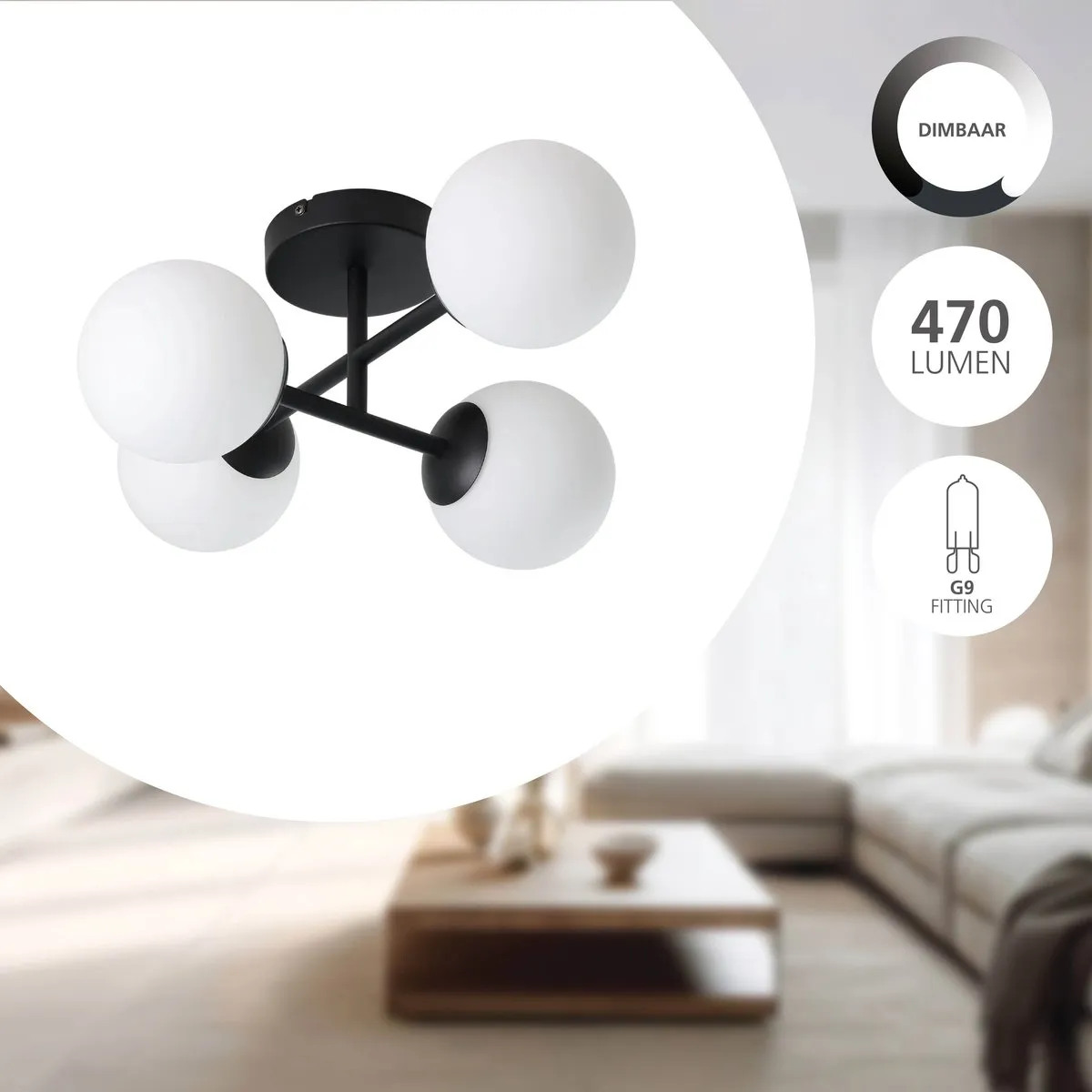 Eglo Castrovido Plafondlamp G9 47.5cm - Zwart/Wit - afbeelding 6 van 6