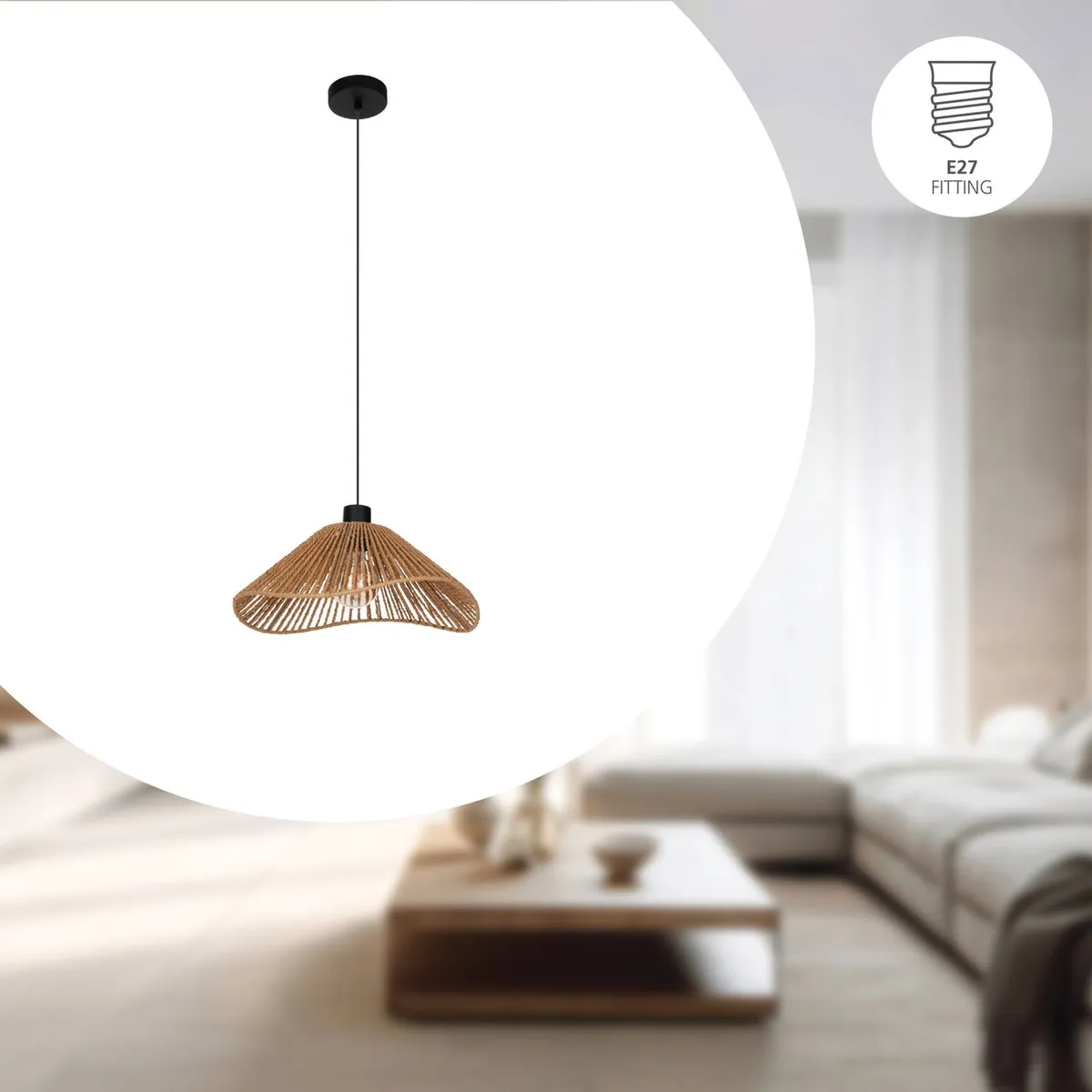 Eglo Lavister Hanglamp E27 - Ø39cm - Zwart/Bruin - afbeelding 6 van 6