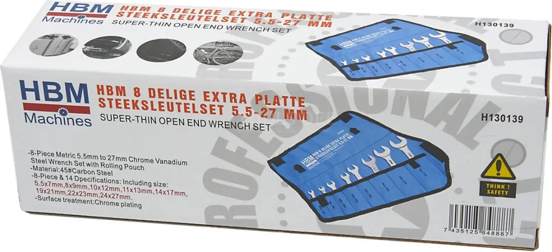 HBM 8-delige Steeksleutelset 5,5-27mm - Chromevanadium