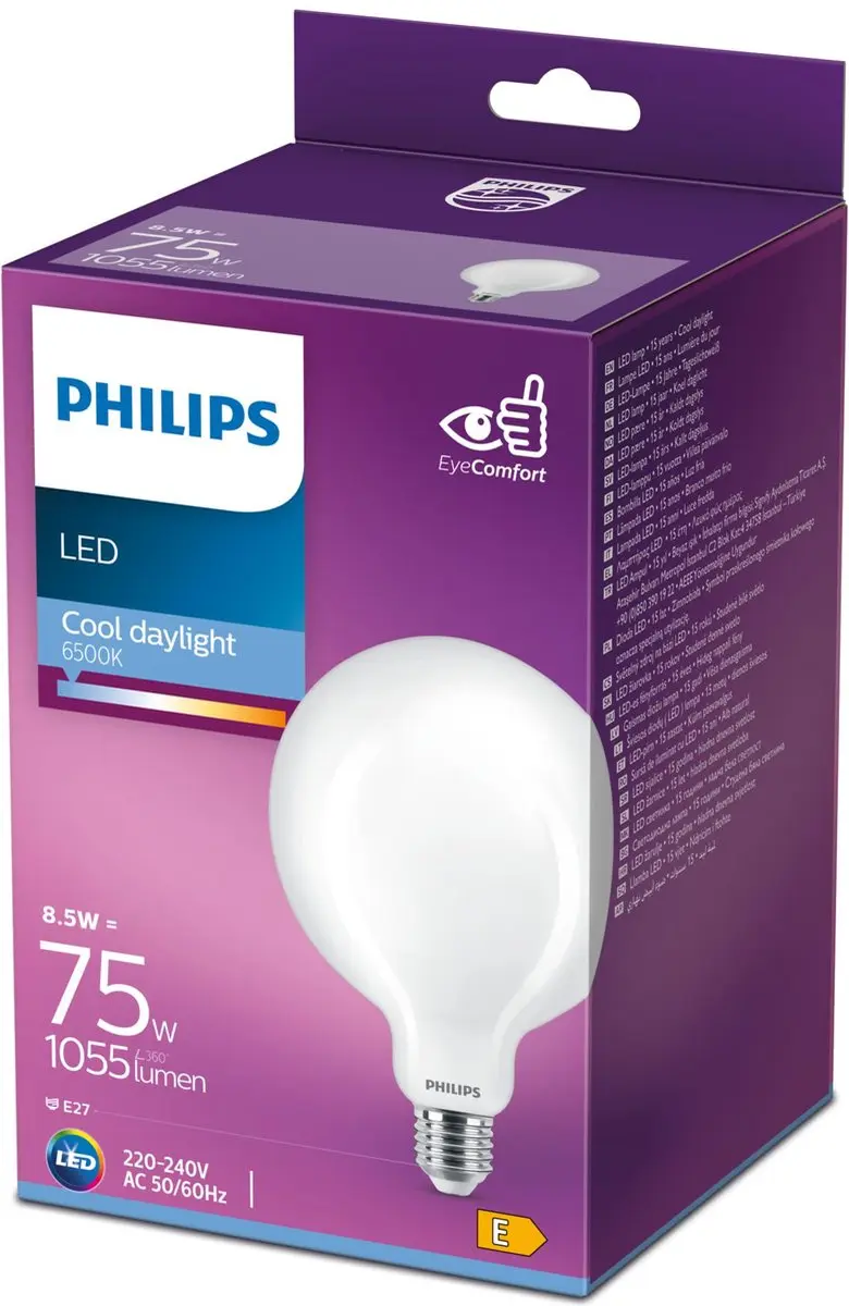 Philips LED E27 Bol 8.5W Koelwit - Mat - 6500K